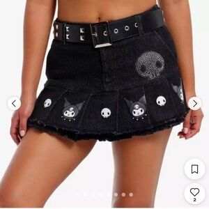 Kuromi by Sanrio Rhinestone Pleated Black Denim Mini Skirt.